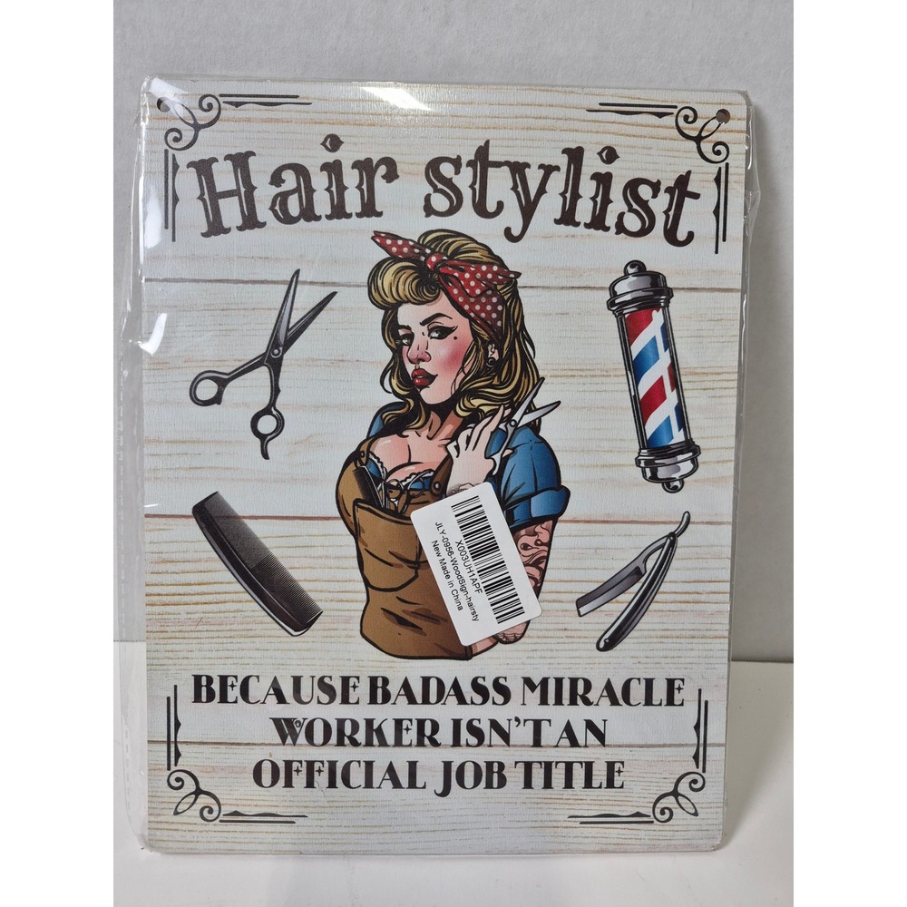 Hair Stylist Badass Miracle Worker Wood Sign Retro Barber Shop Decor JLY-0956